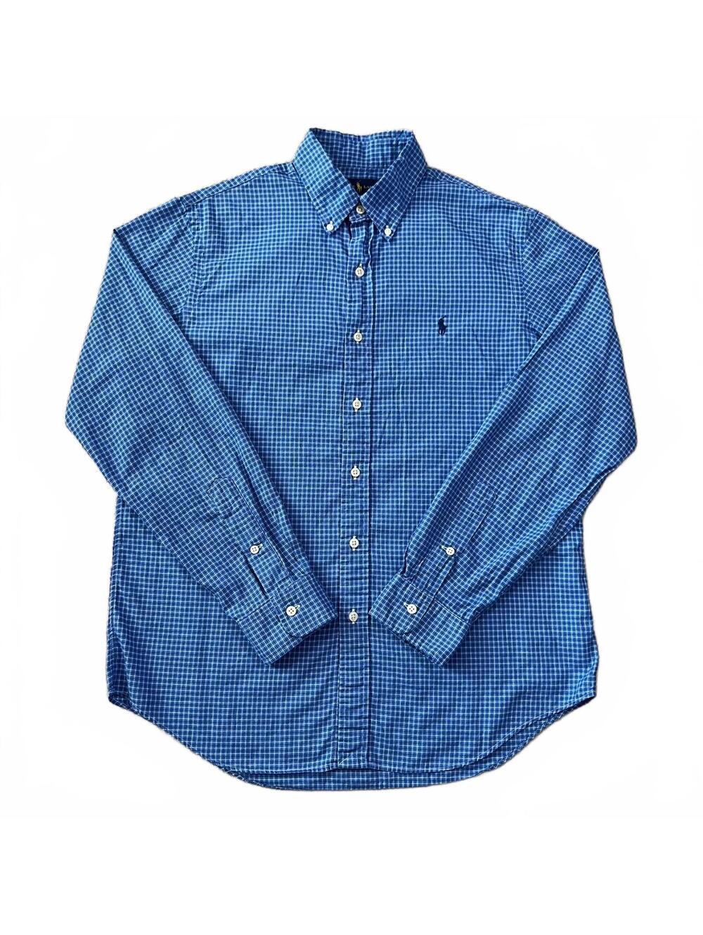 Ralph Lauren Mens Blue Plaid Long Sleeve Button Up Shirt Size Medium